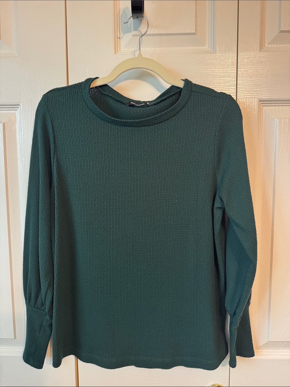 Pink Clover | Long Sleeve Waffle Knit Top | Dark Green | M